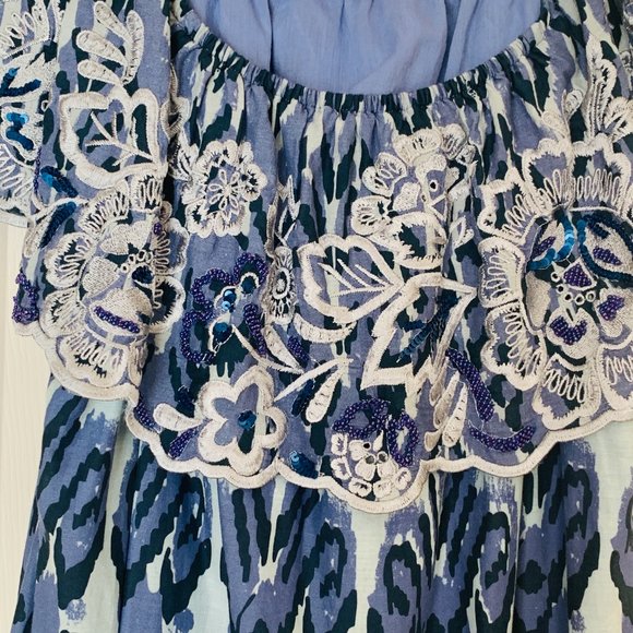 SOFT SURROUNDINGS On Off Shoulder Embroidered Lined Dress Seed Pearls Sequins - Picture 7 of 8